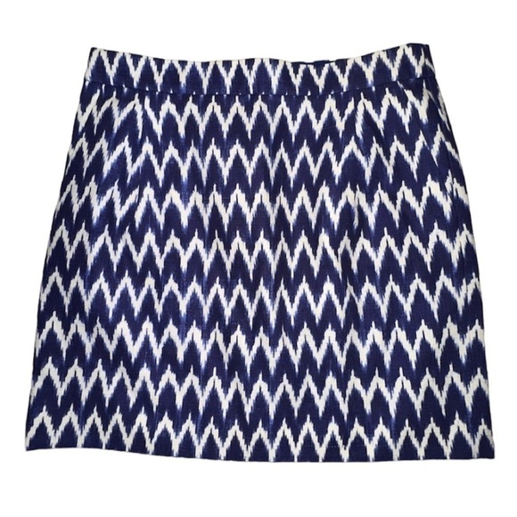 J. CREW Blue White Zig Zag Jacquard Mini Skirt Pockets Suit Career Chic Women 4 - Picture 2 of 14